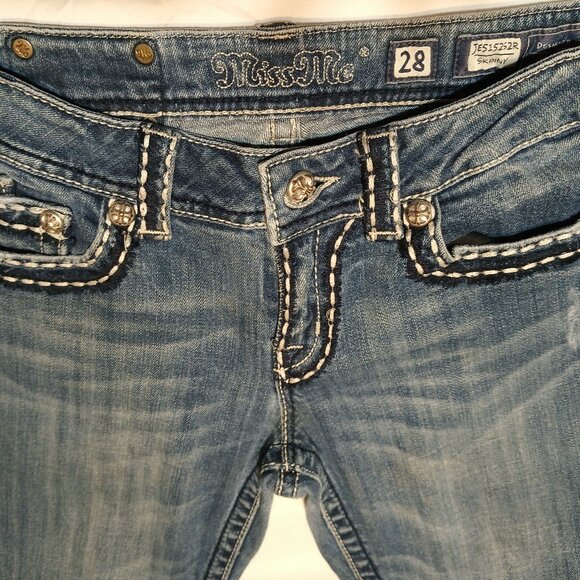 Miss Me Jeans – S 28 Skinny Distressed Jeans– Embellished Pockets - Picture 1 of 14